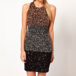 French Connection Sequin Mini Dress - Bronze, Silver, Black Size 4